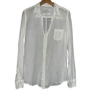 Frank & Eileen Womens Size L White Semi Sheer Cotton Gauze Barry Button Up Shirt